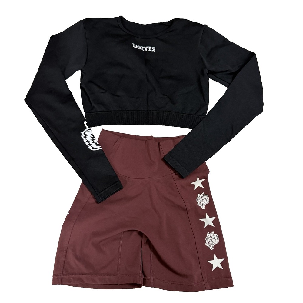 EUC Darc Sport She Wolves Workout Set Cropped Butt Scrunch Training Gym SZ Small